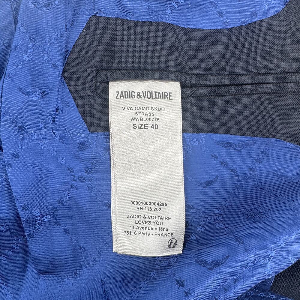 Zadig & Voltaire Viva Camo Skull Strass Wool Blazer - Size 40 Large Embellished - Picture 7 of 9